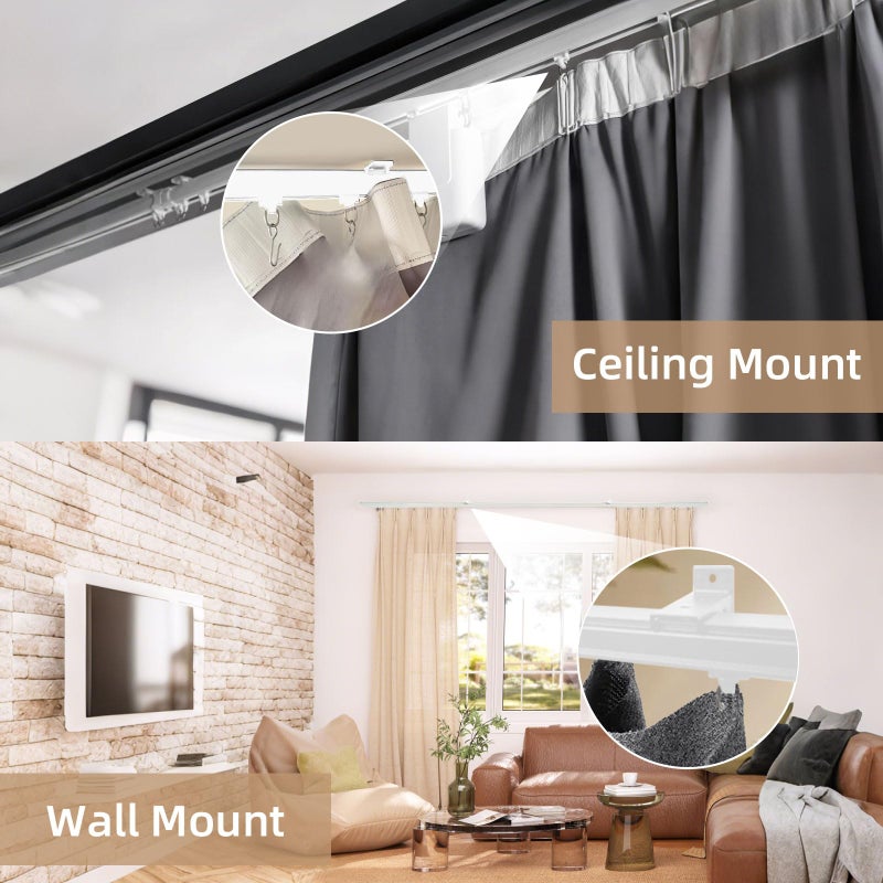 MLOQI Curtain Tracks Ceiling Wall Mounted with Soundproof Strips, Curtains Tracks Rails System, White Ceiling Track for Curtains 6-9 Feet - Image 5